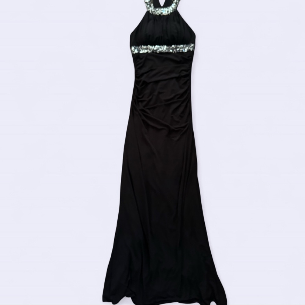 Vintage Y2K Black Evening Maxi Dress Speechless Made in USA Open Back Sequin